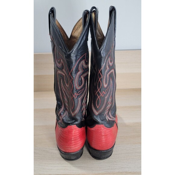 Tony Lama Leather Lizard Cowboy Boots Mens Size 9 D El Paso Black Red 8853 Vtg - Picture 4 of 13